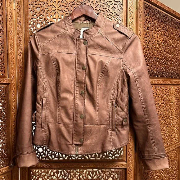 🚺 Anthropologie Hei Hei cognac brown vegan leather jacket - Picture 13 of 15
